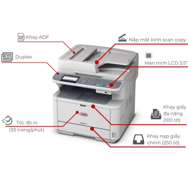 Máy in laser trắng đen đa năng OKI MB461DN