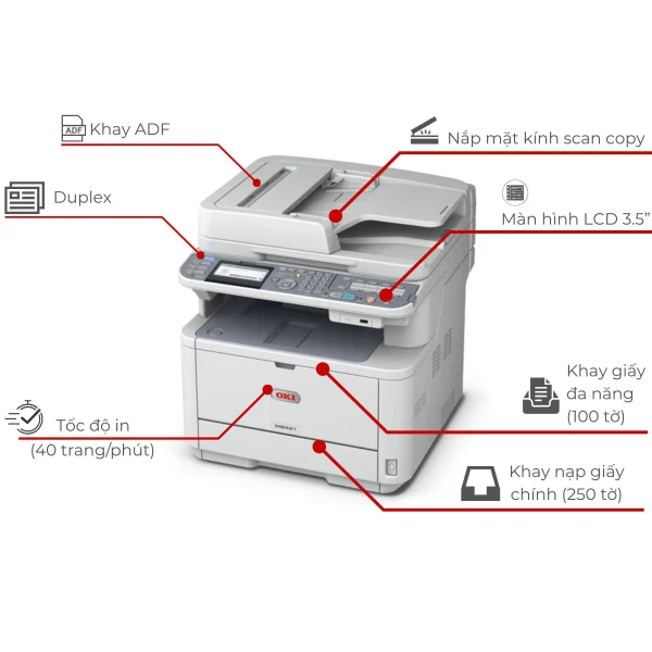 Máy in laser trắng đen đa năng OKI MB491DN